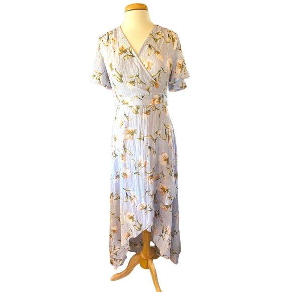 Sold Womens Vintage Blue Floral Promesa Wrap Dress Womens M - Picture 3 of 9